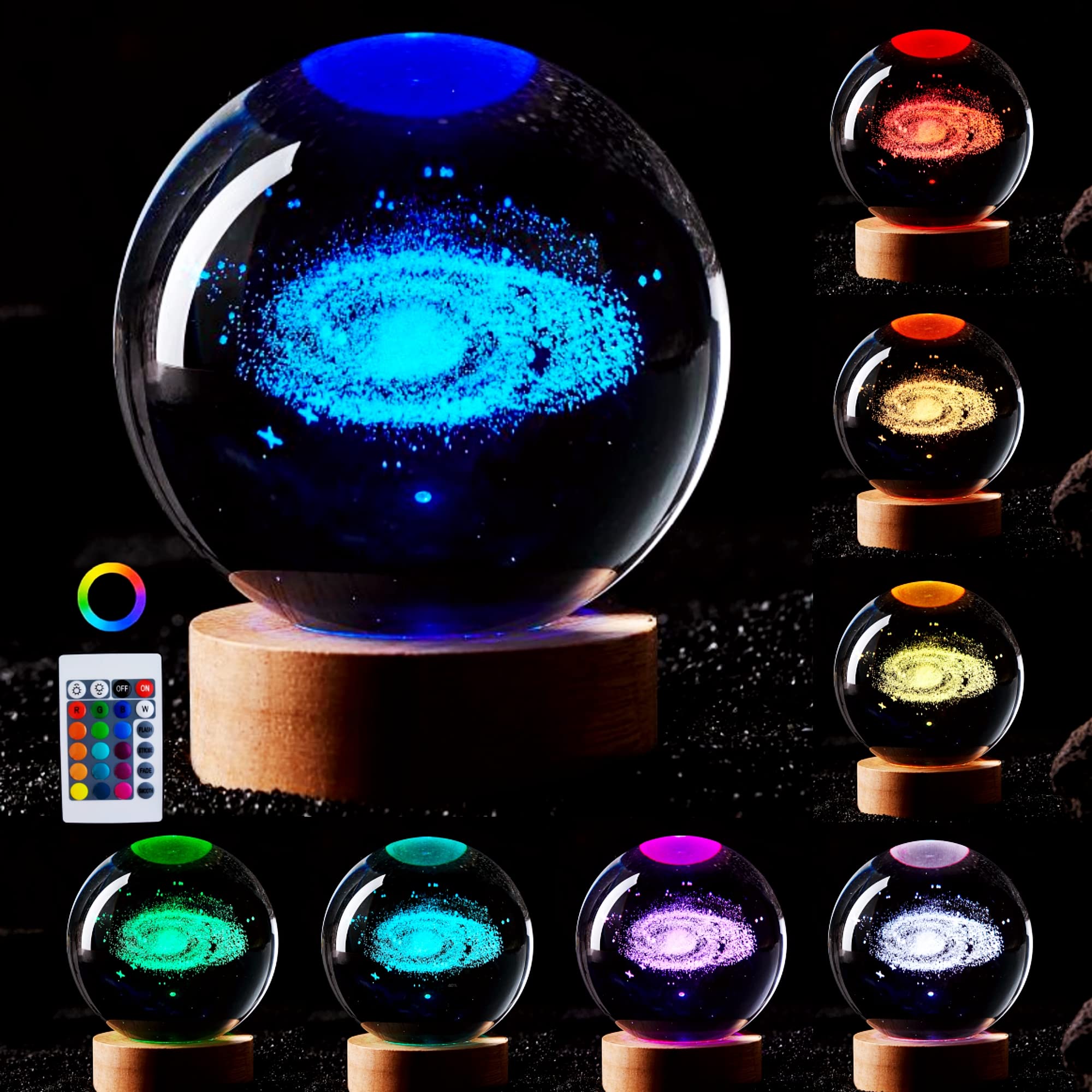 Conalisk 3D Galaxy Crystal Ball Lamp,3.15 Inch K9 Crystal Ball